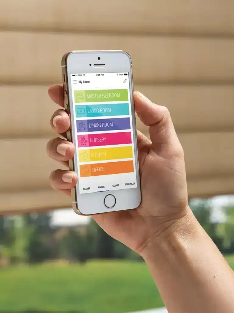 Smart home control app for blinds and window coverings, showcasing automation and remote management for superior blinds installations, ideal for home automation enthusiasts.