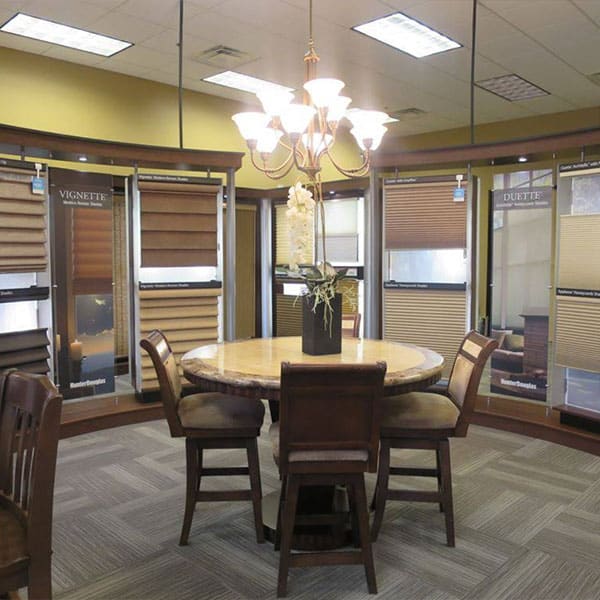 Vignette and Duette cellular window shades on display at Superior Blinds showroom, showcasing energy-efficient, stylish window treatment options for homes and businesses.